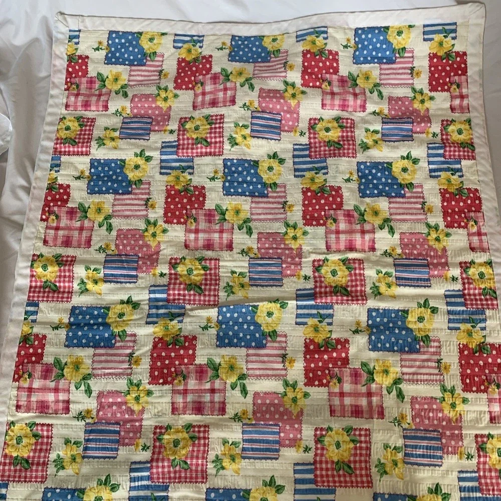 Handmade Cross Stitch Baby Crib Quilt Bunny, Bear,‎ Chicken And Lamb
